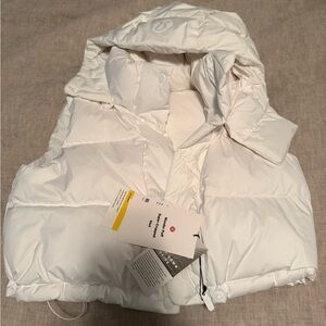 lululemon Super Cropped White Puffer Vest with Hood